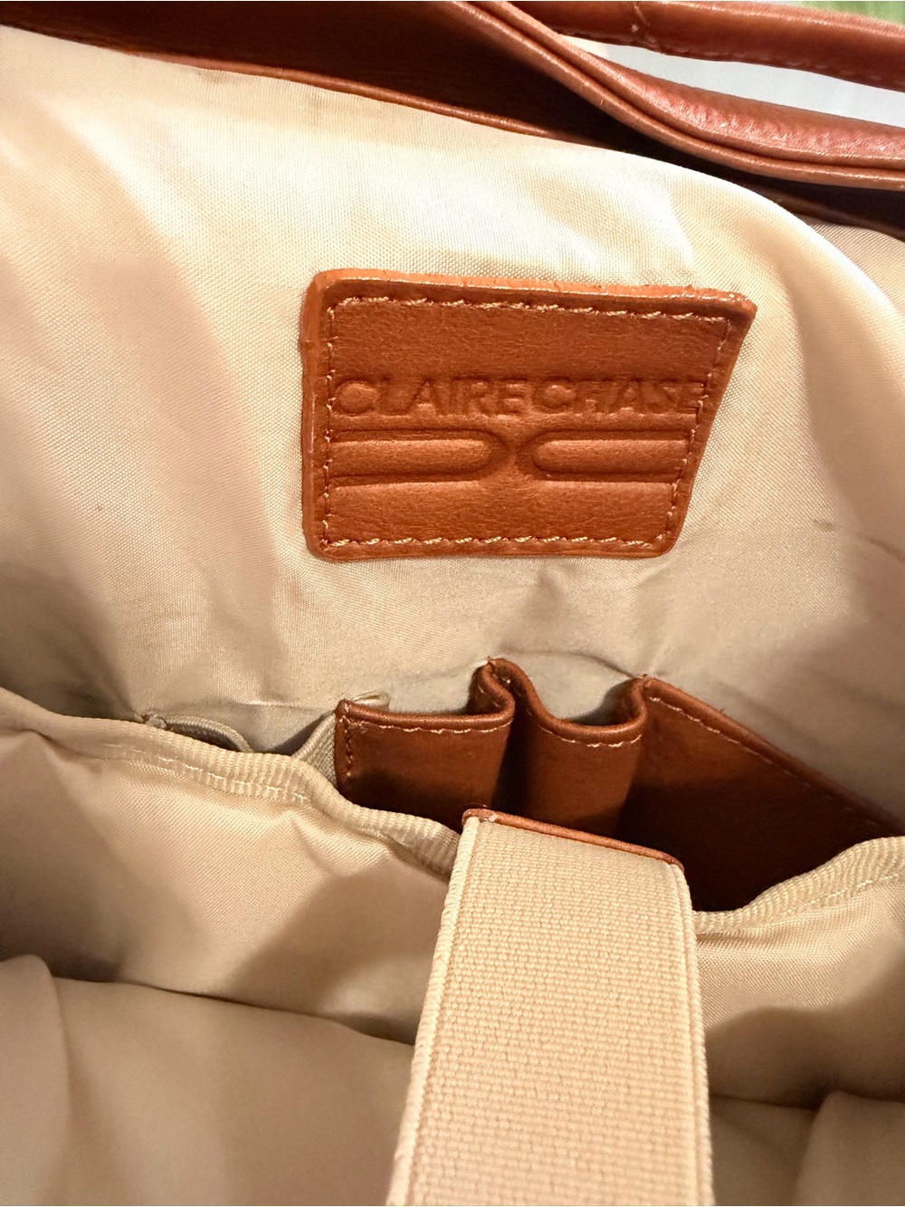 Minimal Tan Leather Drawstring Backpack - Picture 3 of 7